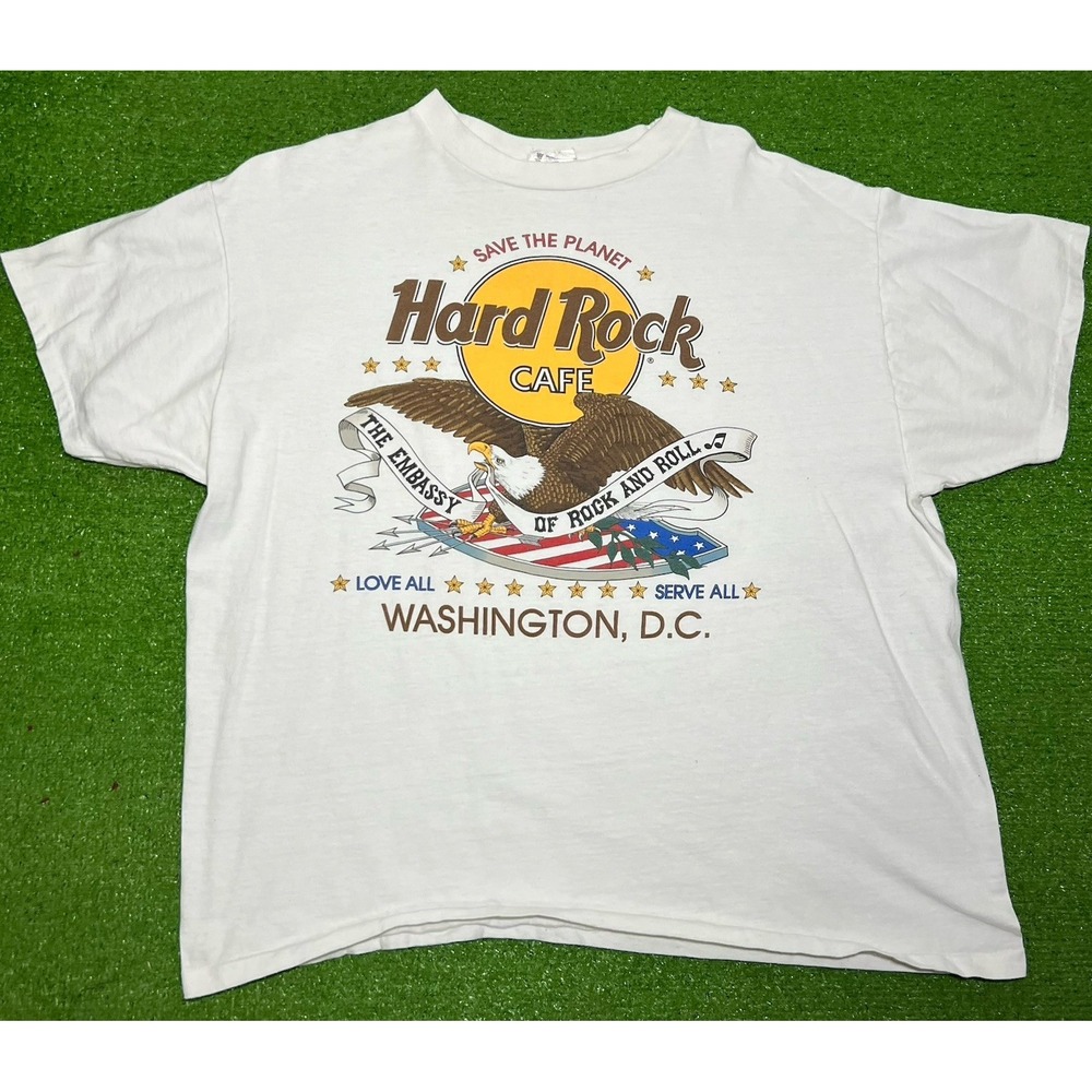 Vintage Single Stitch Shirt XL 90s Cropped Hard Rock Cafe DC USA Eagle Rock Roll